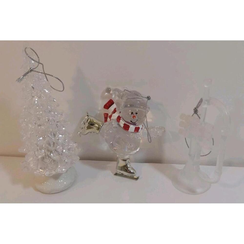 Kurt Adler Ice Skating Snowman Clear Red Acrylic Glass Light Up Tree Trumpet - Picture 3 of 7